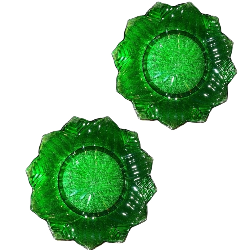 Vintage Anchor Hocking Forest Green Plates set of Two